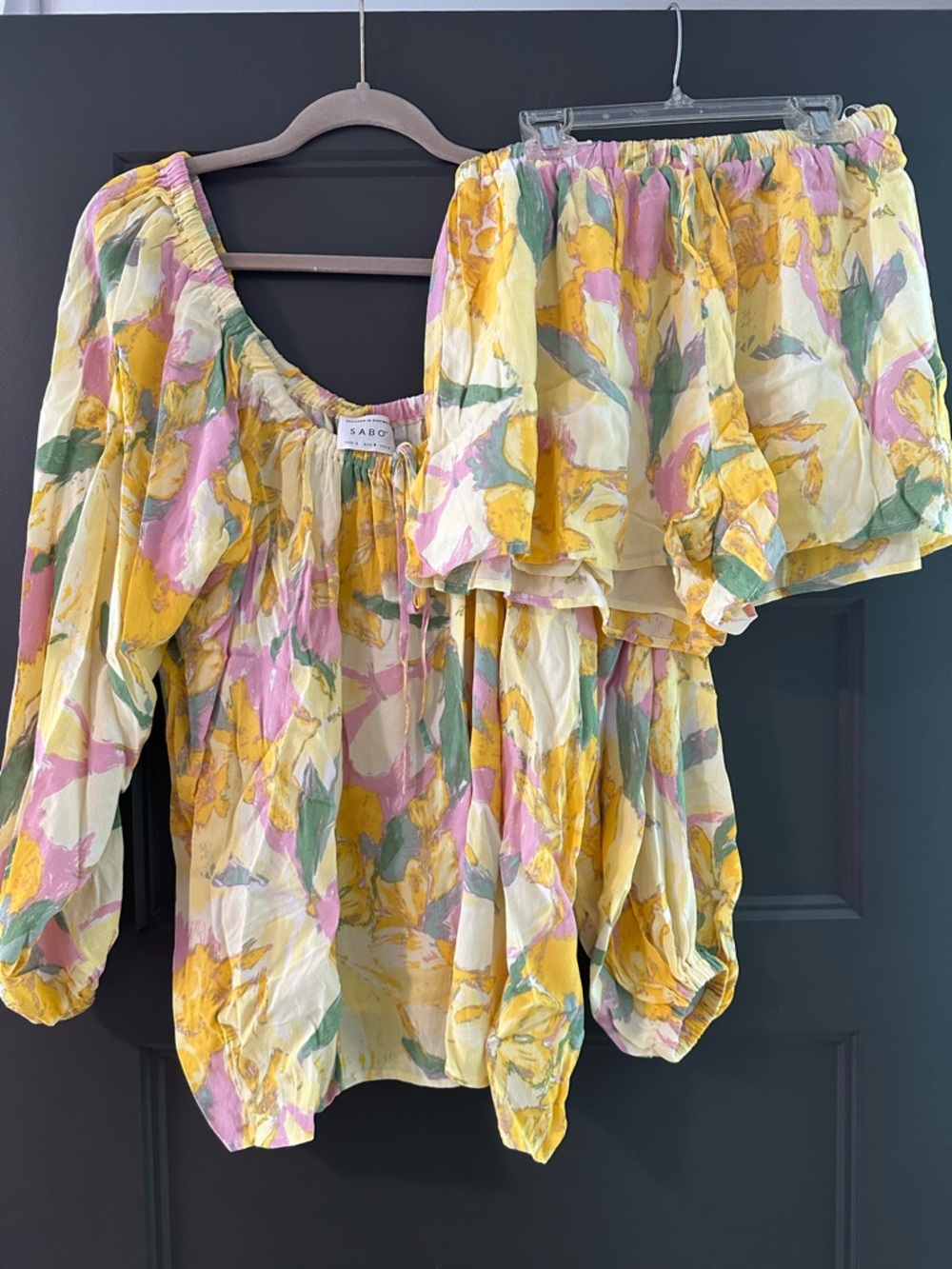 Sabo Skirt Yellow Floral Off-Shoulder Top and Shorts Set